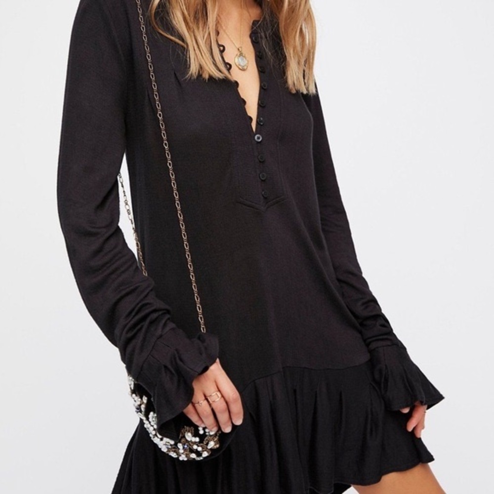 Free People Your Girl Black Long Sleeve Tunic Top Small